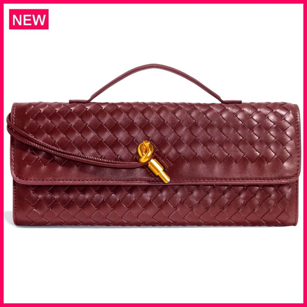 Woven PU Leather Evening Bag with Adjustable Strap, 12x5x2 Inches